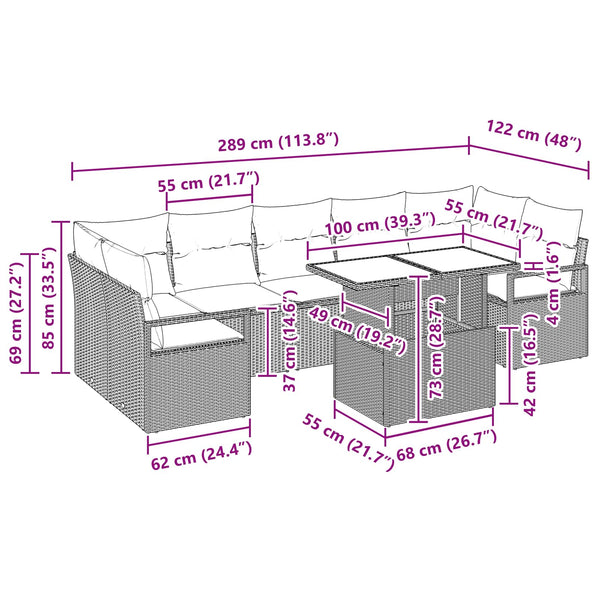 vidaXL 8-Piece Garden Sofa Set Grey and Navy Blue Poly Rattan