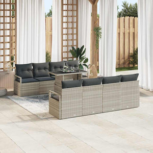 vidaXL Garden Sofa Set with Storage 9 pcs Light Grey Poly Rattan