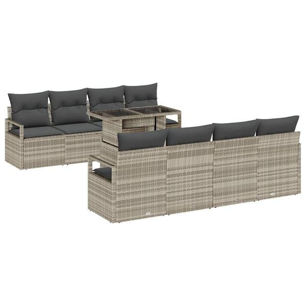 vidaXL Garden Sofa Set with Storage 9 pcs Light Grey Poly Rattan