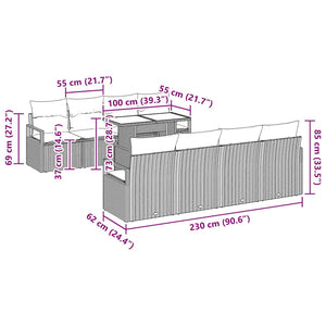 vidaXL Garden Sofa Set with Storage 9 pcs Light Grey Poly Rattan