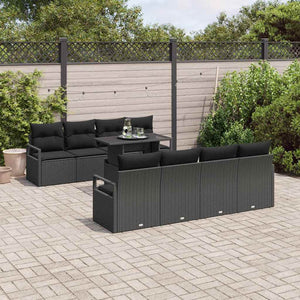 vidaXL 9-piece Garden Sofa Set with Storage Black Poly Rattan
