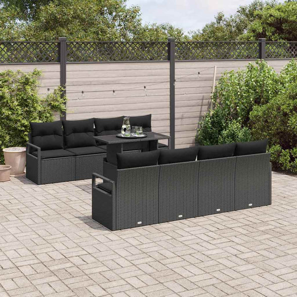 vidaXL 9-piece Garden Sofa Set with Storage Black Poly Rattan