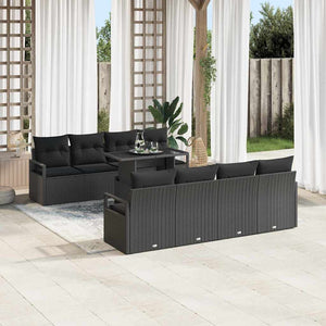 vidaXL 9-piece Garden Sofa Set with Storage Black Poly Rattan
