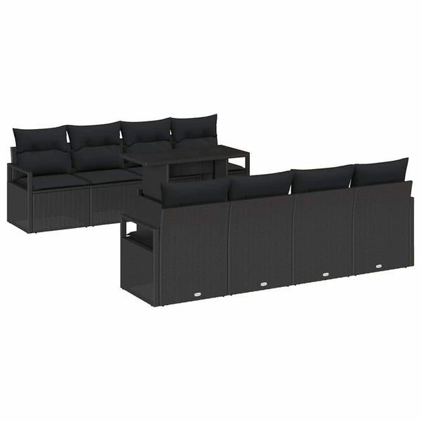 vidaXL 9-piece Garden Sofa Set with Storage Black Poly Rattan