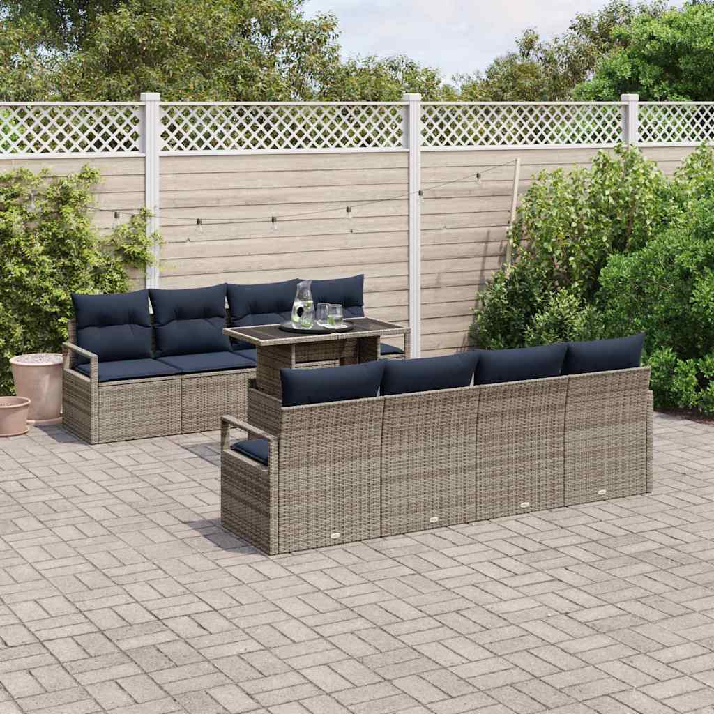 vidaXL 7-Piece Garden Sofa Set Grey and Navy Blue Poly Rattan
