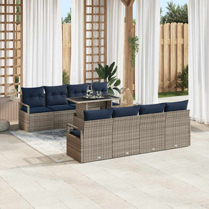 vidaXL 7-Piece Garden Sofa Set Grey and Navy Blue Poly Rattan