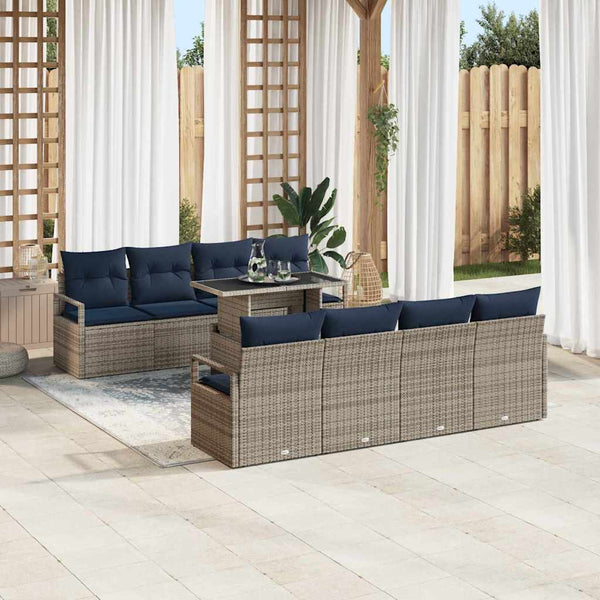 vidaXL 7-Piece Garden Sofa Set Grey and Navy Blue Poly Rattan