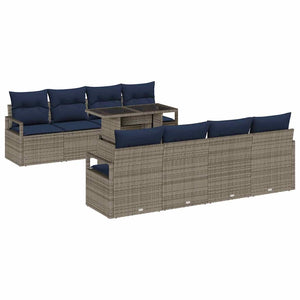 vidaXL 7-Piece Garden Sofa Set Grey and Navy Blue Poly Rattan
