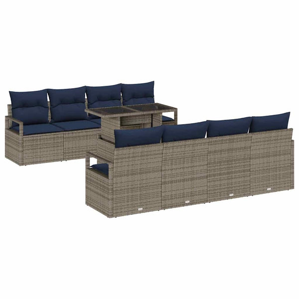 vidaXL 7-Piece Garden Sofa Set Grey and Navy Blue Poly Rattan