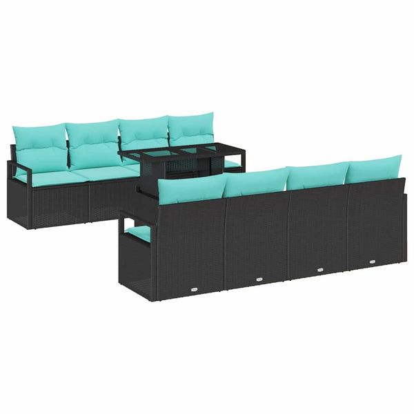 vidaXL Garden Sofa Set with Cushions 7 pcs Black and Blue Poly Rattan