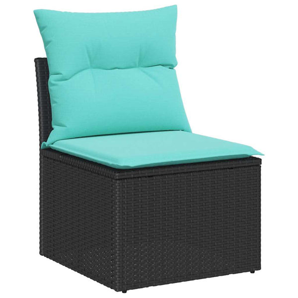 vidaXL Garden Sofa Set with Cushions 7 pcs Black and Blue Poly Rattan