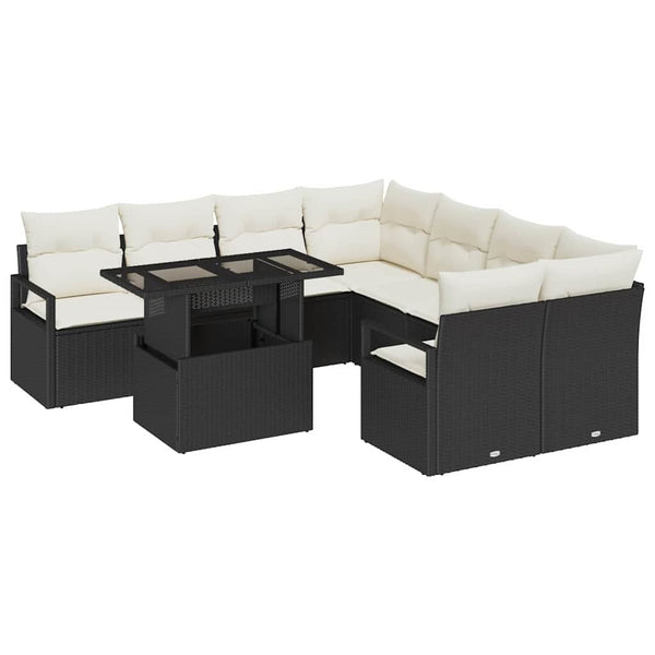 vidaXL Garden Sofa Set with Storage 9 pcs Black and Cream Poly Rattan
