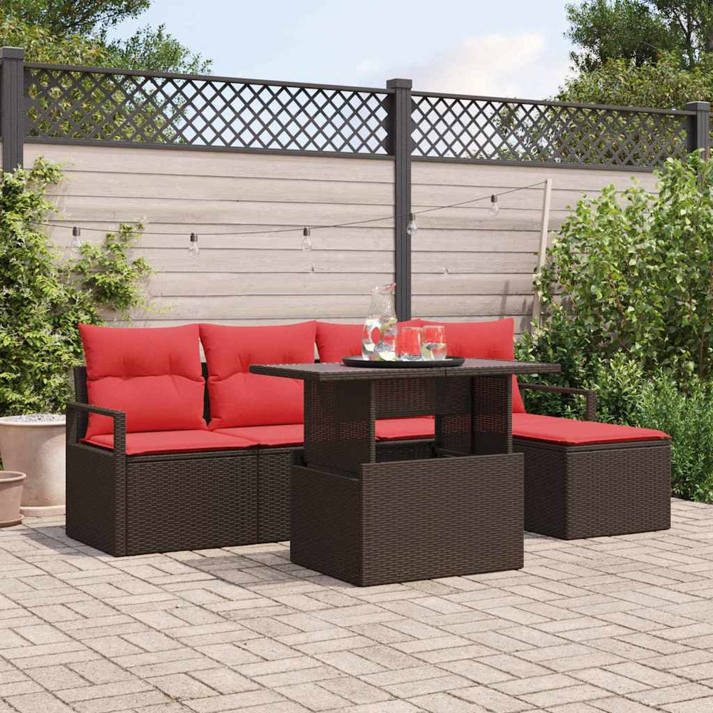 vidaXL Garden Sofa Set with Storage 6 pcs Brown and Red Poly Rattan