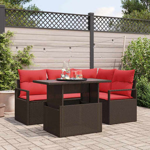vidaXL Garden Sofa Set with Storage 5 pcs Brown and Red Poly Rattan