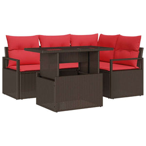 vidaXL Garden Sofa Set with Storage 5 pcs Brown and Red Poly Rattan