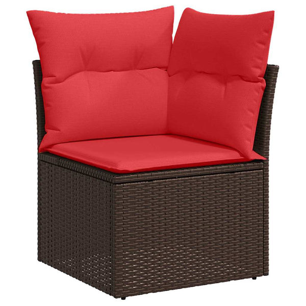 vidaXL Garden Sofa Set with Storage 5 pcs Brown and Red Poly Rattan