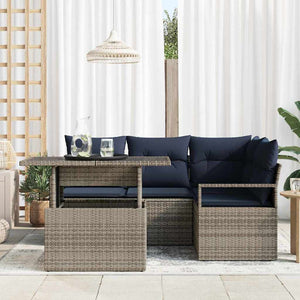 vidaXL 5-Piece Garden Sofa Set Grey and Navy Blue Poly Rattan