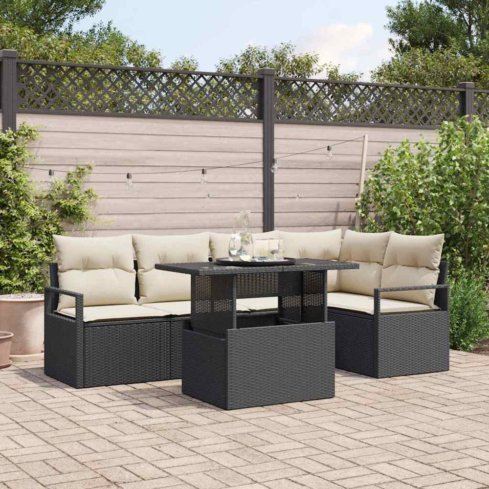 vidaXL Garden Sofa Set with Storage 6 pcs Black and Cream Poly Rattan