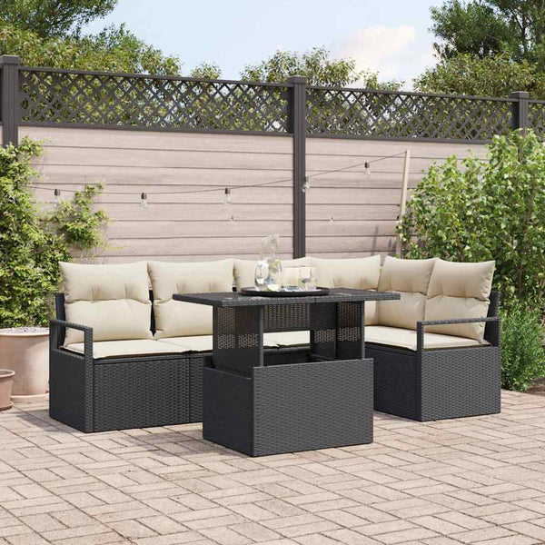 vidaXL Garden Sofa Set with Storage 6 pcs Black and Cream Poly Rattan