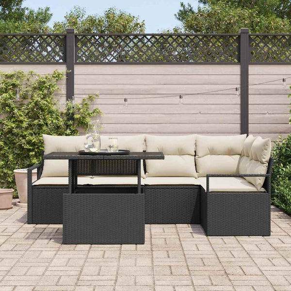vidaXL Garden Sofa Set with Storage 6 pcs Black and Cream Poly Rattan