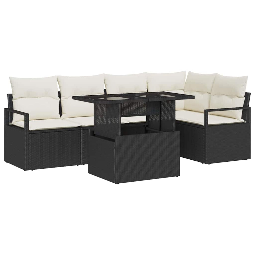 vidaXL Garden Sofa Set with Storage 6 pcs Black and Cream Poly Rattan