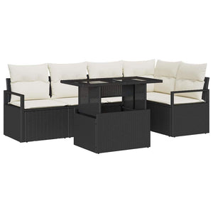 vidaXL Garden Sofa Set with Storage 6 pcs Black and Cream Poly Rattan