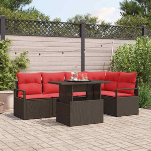vidaXL Garden Sofa Set with Cushions 6 pcs Brown and Red Poly Rattan