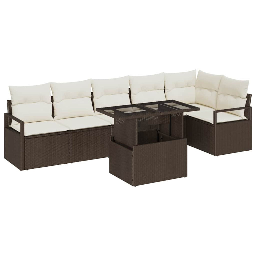vidaXL Garden Sofa Set with Cushions 7 pcs Brown Poly Rattan