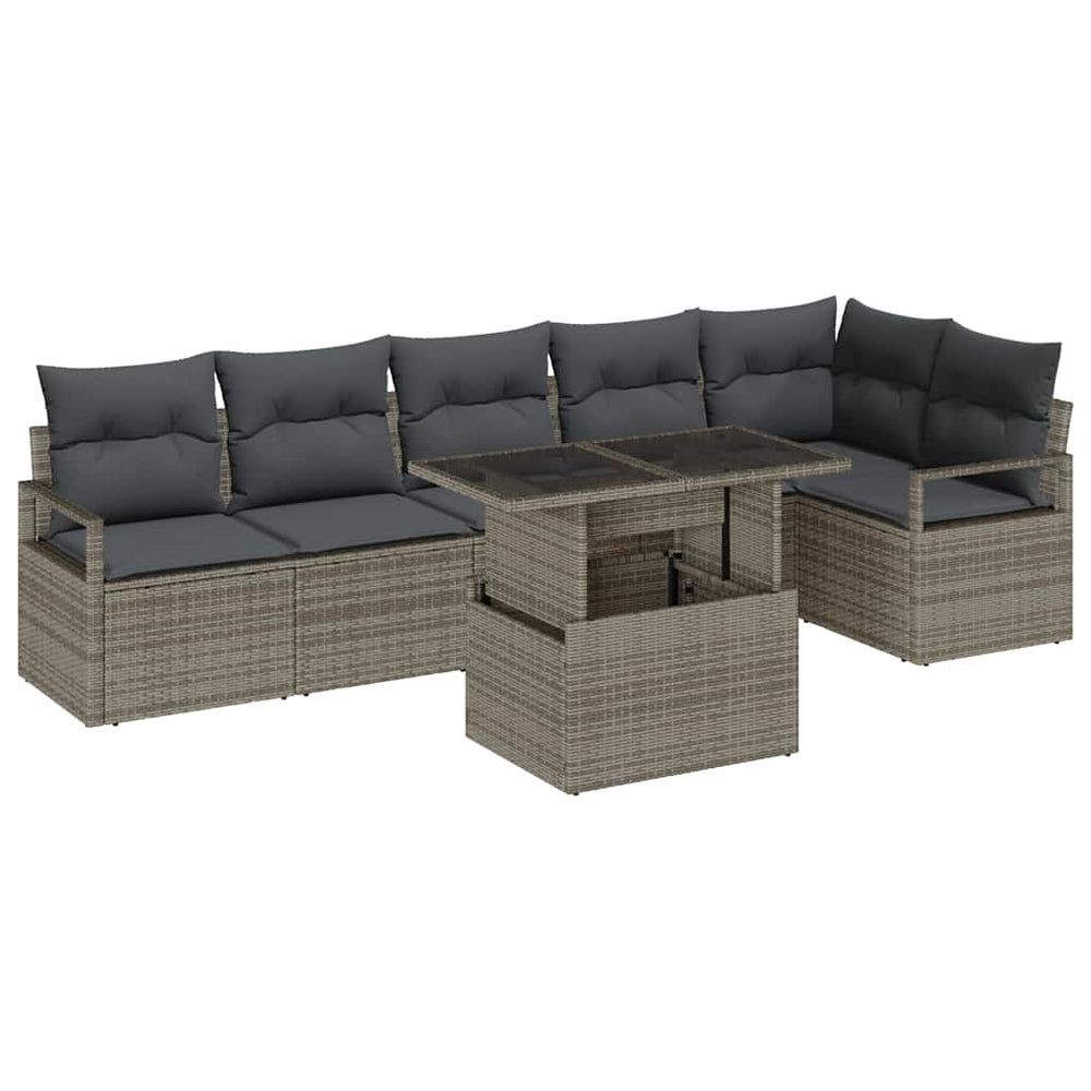 vidaXL Garden Sofa Set with Cushions 7 pcs Grey Poly Rattan