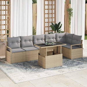 vidaXL Garden Sofa Set with Cushions 7 pcs Beige Poly Rattan