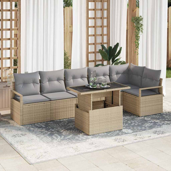 vidaXL Garden Sofa Set with Cushions 7 pcs Beige Poly Rattan