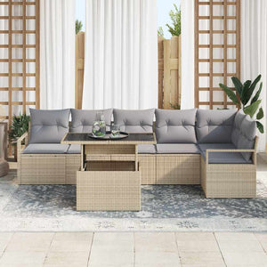 vidaXL Garden Sofa Set with Cushions 7 pcs Beige Poly Rattan