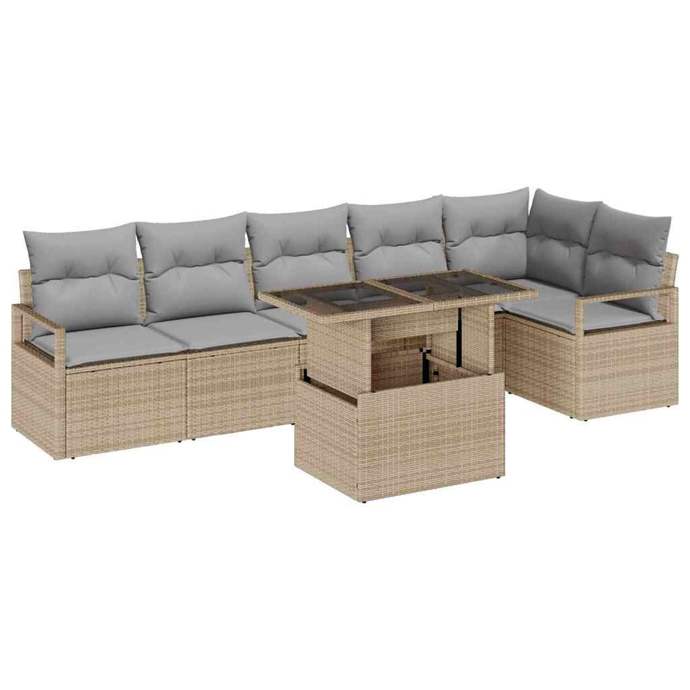 vidaXL Garden Sofa Set with Cushions 7 pcs Beige Poly Rattan