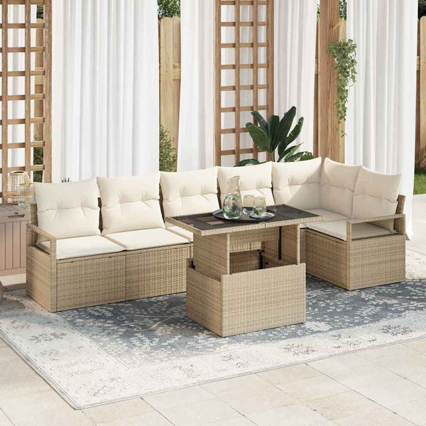 vidaXL Garden Sofa Set with Cushions 7 pcs Beige Poly Rattan