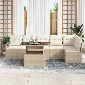 vidaXL Garden Sofa Set with Cushions 7 pcs Beige Poly Rattan