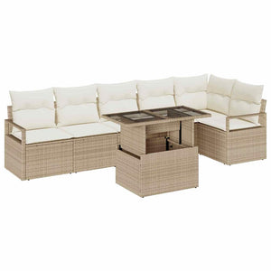 vidaXL Garden Sofa Set with Cushions 7 pcs Beige Poly Rattan