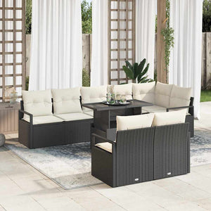 Garten Sofa Set Schwarz Creme Poly-Rattan 9-teilig