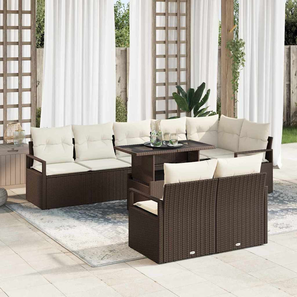 vidaXL Garden Sofa Set with Cushions 9 pcs Brown and Cream Poly Rattan