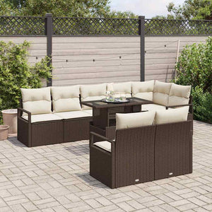vidaXL Garden Sofa Set with Cushions 9 pcs Brown and Cream Poly Rattan
