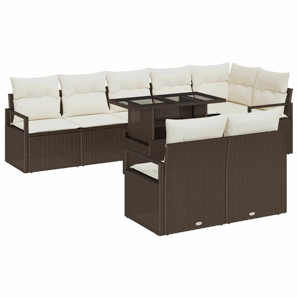 vidaXL Garden Sofa Set with Cushions 9 pcs Brown and Cream Poly Rattan