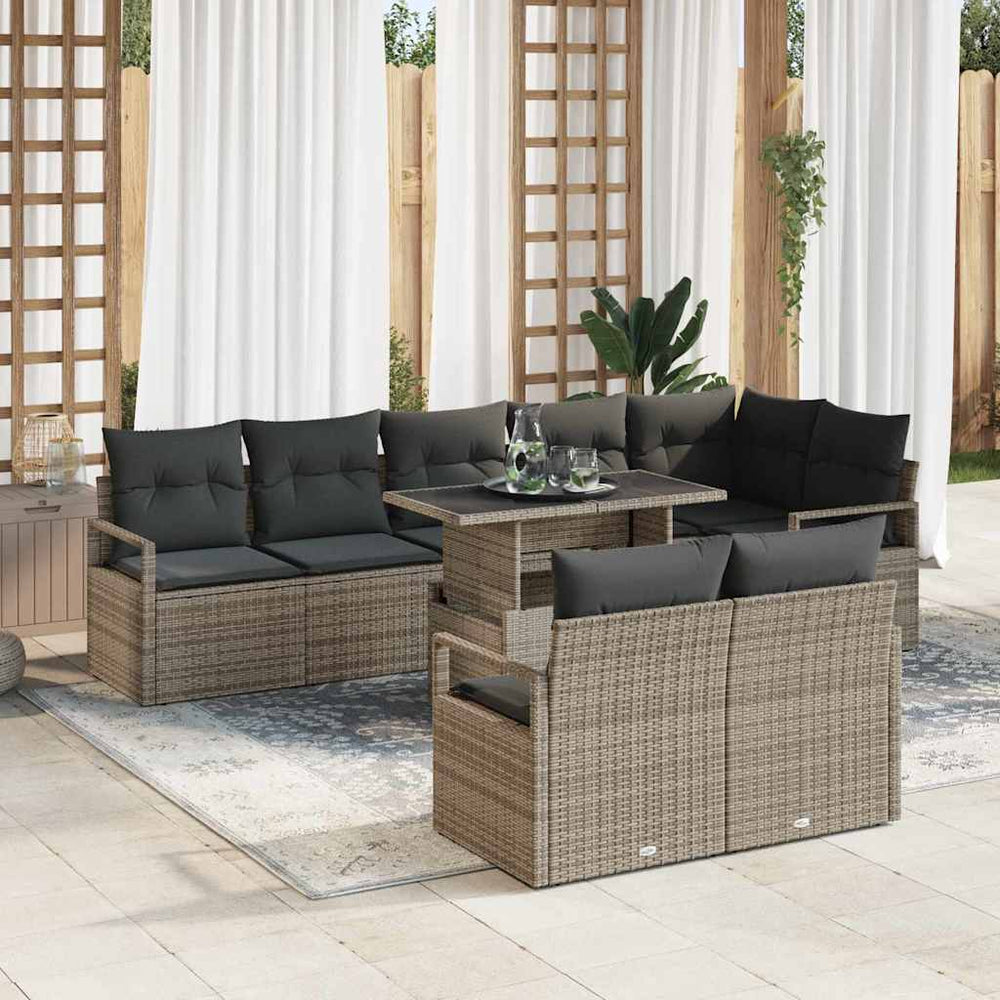 vidaXL Garden Sofa Set with Cushions 9 pcs Grey Poly Rattan