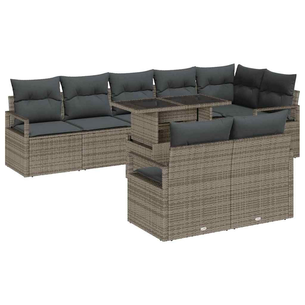 vidaXL Garden Sofa Set with Cushions 9 pcs Grey Poly Rattan