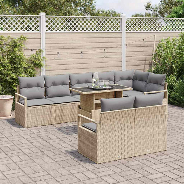 vidaXL Garden Sofa Set with Cushions 9 pcs Beige and Light Grey Poly Rattan