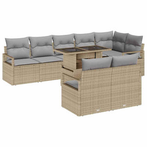 vidaXL Garden Sofa Set with Cushions 9 pcs Beige and Light Grey Poly Rattan