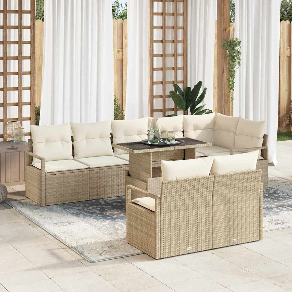 vidaXL Garden Sofa Set with Cushions 9 pcs Beige and Cream Poly Rattan