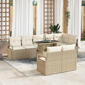 vidaXL Garden Sofa Set with Cushions 9 pcs Beige and Cream Poly Rattan