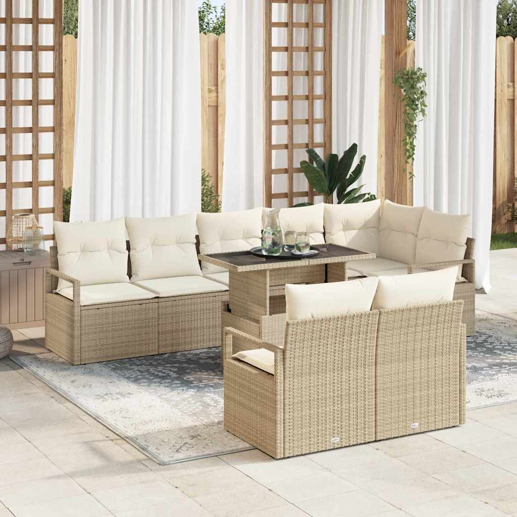 vidaXL Garden Sofa Set with Cushions 9 pcs Beige and Cream Poly Rattan