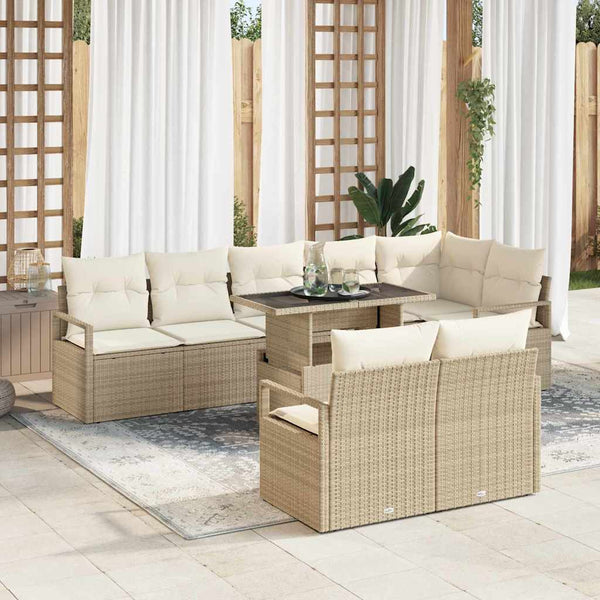 vidaXL Garden Sofa Set with Cushions 9 pcs Beige and Cream Poly Rattan