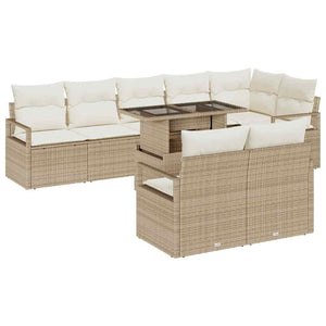 vidaXL Garden Sofa Set with Cushions 9 pcs Beige and Cream Poly Rattan