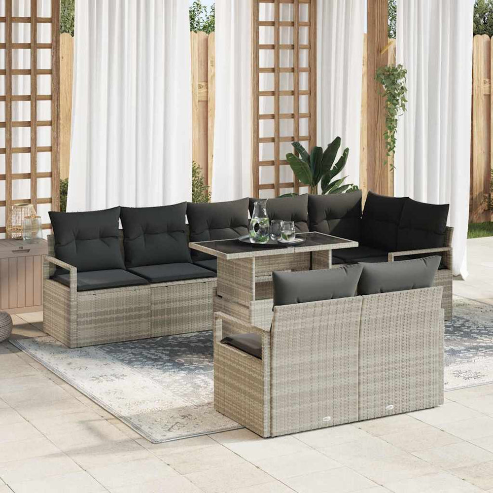 vidaXL Garden Sofa Set with Cushions 9 pcs Light Grey Poly Rattan